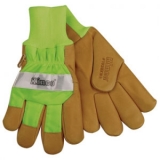 Lined Grain Pigskin Glove w/ Waterproof Insert, Knit Wrist, Safety Green