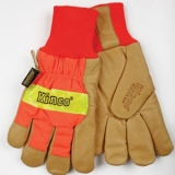 Lined Grain Pigskin Glove w/ Waterproof Insert, Knit Wrist, Safety Orange.